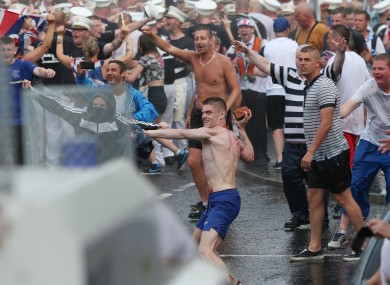 Loyalists clash with police in North Belfast on Friday.