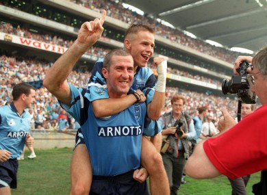 Paul Clarke and Keith Galvin celebrate All Ireland success in 1995.