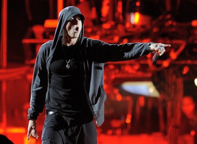 Eminem performs onstage at the 2012 Coachella Valley Music and Arts Festival.
