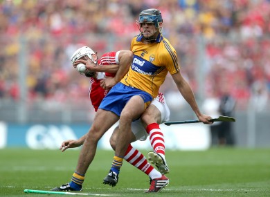 Cork's William Egan and Clare's Darach Honan. (File photo)