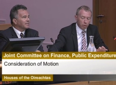 TDs Sean Fleming and Timmy Dooley at the committee meeting this morning.