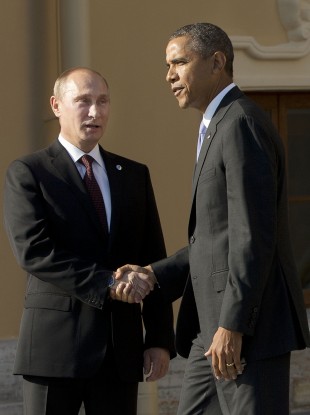 President Barack Obama shakes hands with Russian President Vladimir Putin at the G20.