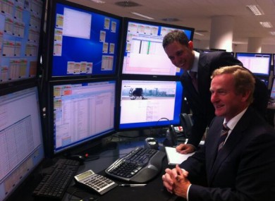 Taoiseach Enda Kenny with David Furlong, the MD (Ireland) of Virtu Financials, at the opening of its European headquarters in Dublin.