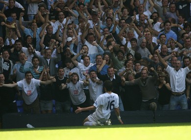 Gareth Bale celebrates scoring against Arsenal back in 2007.