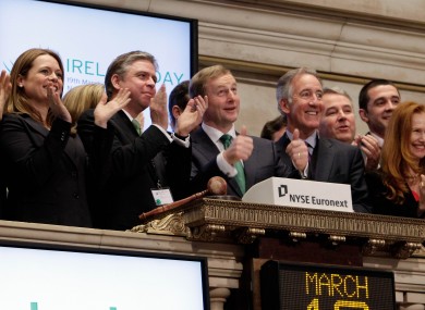 Enda Kenny, signals a thumbs-up as he rings the New York Stock Exchange opening bell last year.