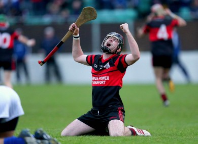 Derek Byrne of Mount Leinster Rangers celebrates their win against Ballyboden St Enda's.