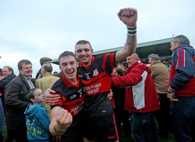 Mount Leinster's Michael Doyle and Gary Kelly celebrate after the game.