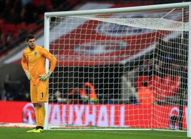 England's goalkeeper Fraser Forster looking dejected.