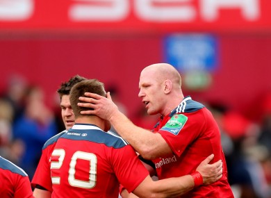 CJ Stander (dropped for this weekend's match) and Paul O'Connell celebrate at Thomond Park.