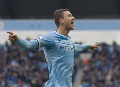 Manchester City's Edin Dzeko celebrates after scoring against Cardiff City.