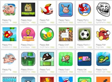 A small selection of the number of Flappy Bird clones currently in the Google Play store.