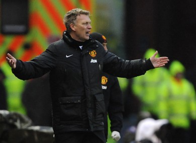 Manchester United's Manager David Moyes shows his frustration during the game against Stoke City.