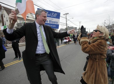 De Blasio taking part in the Queens County St. Patrick's Day Parade in the Rockaway section of New York last year.
