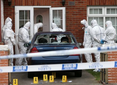 Members of the Garda Tehnical Bureau at the scene of a double shooting on Clifden Drive in Ballyfermot in Dublin.