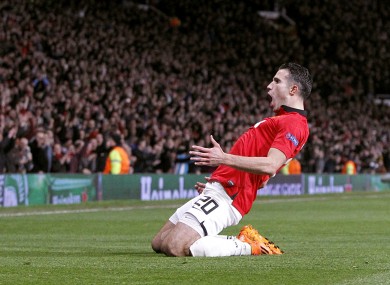 RVP celebrates his third goal.