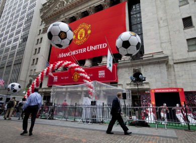 A Manchester United banner hangs on the facade of the New York Stock Exchange (file pic).