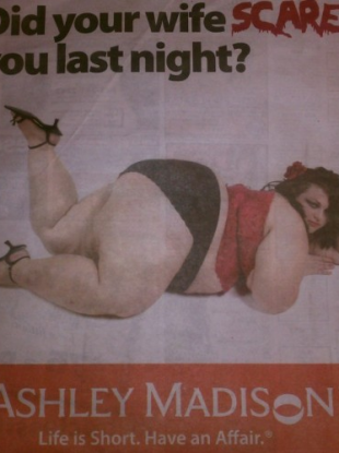 An older Ashley Madison ad that got the company in hot water in America three years ago.