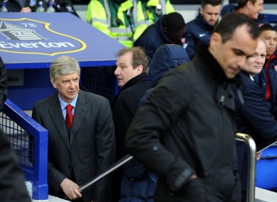 Everton manager Roberto Martinez and Arsenal boss Arsene Wenger before yesterday's game.