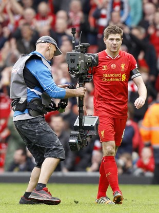 Gerrard leaves the pitch after yesterday's game.