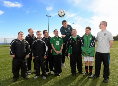 Coleman with Special Olympic athletes (L-R) Gerard McNulty, Paul Roban, Darren Warren, Matthew O'Neill, Gary O'Brien, Patrick O'Shea, Jordan Fahy and Patrick Morgan