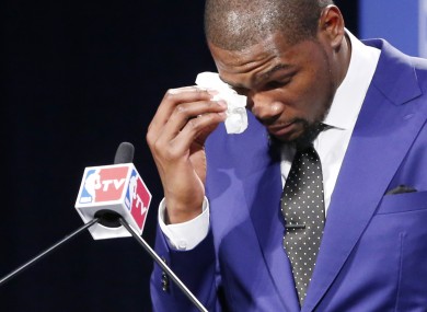 Durant couldn't fight the tears at last night's announcement in Oklahoma City.
