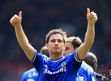 Frank Lampard acknowledges the Chelsea fans after a league win over Liverpool.