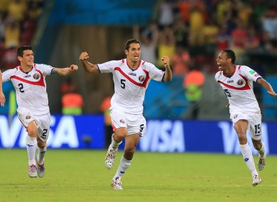 Costa Rica celebrate winning the penalty shootout.