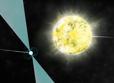 Artist's impression of the white dwarf star in orbit with its companion pulsar, PSR J222-0137.