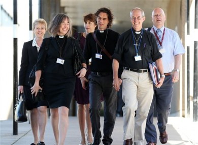 The Archbishop of Canterbury, Justin Welby, second right and members of the clergy arrive for the General Synod meeting at The University of York.