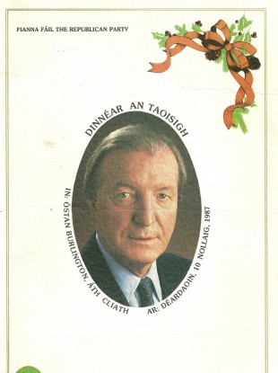 The frontpage of the programme for the 'Dinnéar An Taoisigh'