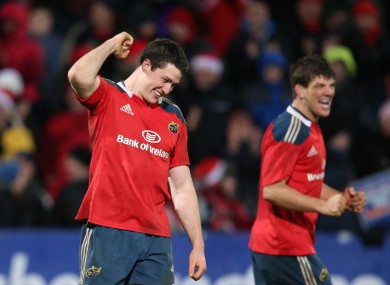 Nagle celebrates a Munster win over the Scarlets last year.