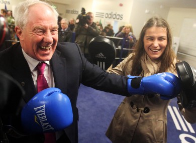 Michael Ring TD with Olympic champion Katie Taylor at the opening of the redeveloped Bray Boxing Club, which was partly funded under the 2012 Sports Capital Programme.