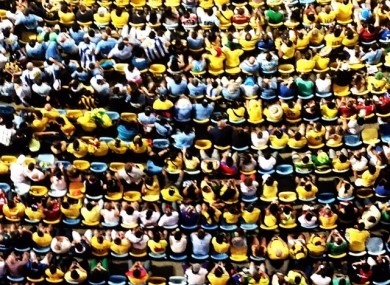 On overhead shots of fans at the Maracana stadium during Colombia versus Uruguay.