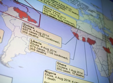 A map showing global health issues under the surveillance at the US Centers for Disease Control and Prevention in Atlanta.