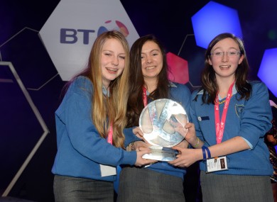 The three students, Ciara Judge, Émer Hickey and Sophie Healy-Thow, when they won the BT Young Scientist competition in 2013.