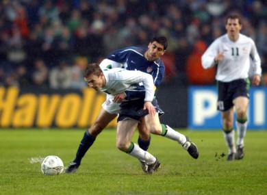 Colin Healy and Claudia Reyna during Ireland's last game with the USA.