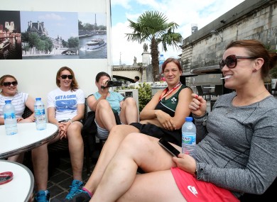 Fiona Coghlan, Marie Louise Reilly, Jackie Shiels, Hannah Casey and Lynne Cantwell relax in Paris today ahead of the World Cup semi-final.