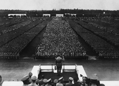Hitler addressing the Nazi Party at Nuremburg in 1935.