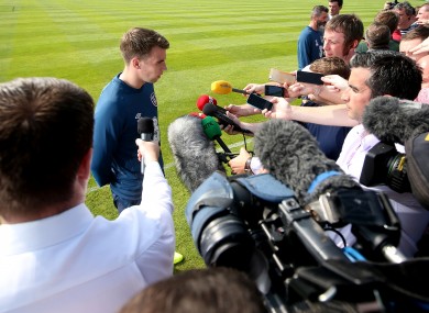 Seamus Coleman speaks to the media yesterday.