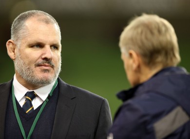 McKenzie speaking with Joe Schmidt before the Wallabies' win in Dublin last November.