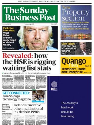 The front page of Sunday's SBP.
