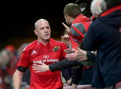 Paul O'Connell celebrates with the Thomond Park crowd after beating Saracens.