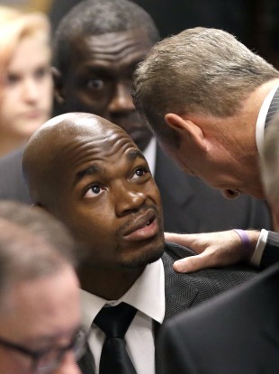 Adrian Peterson in court yesterday.