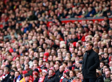 Liverpool manager Brendan Rodgers on the touchline.