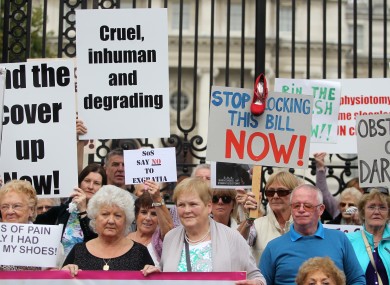Survivors and supporters at a protest outside the Department of An Taoiseach on Merrion Street in September.