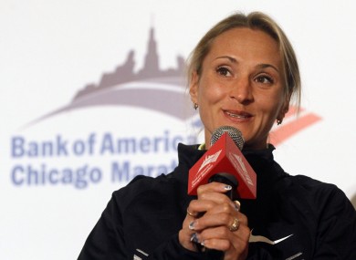 In this Oct. 5, 2012, file photo, Lilya Shobukhova, from Russia, responds to a question during a news conference of elite runners participating in the Chicago Marathon in Chicago. Russia faced explosive allegations of systematic doping on Wednesday.