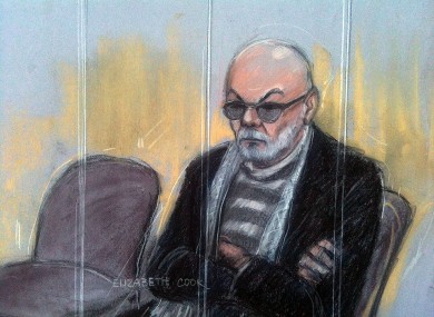 Court artist sketch by Elizabeth Cook of Gary Glitter appearing at Southwark Crown Court in London, where he is accused of a string of historic sex offences against three girls.