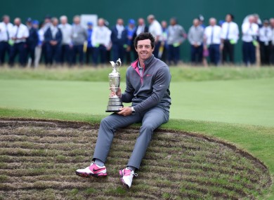 Rory McIlroy with the Claret Jug after winning the 2014 Open Championship at Royal Liverpool Golf Club.