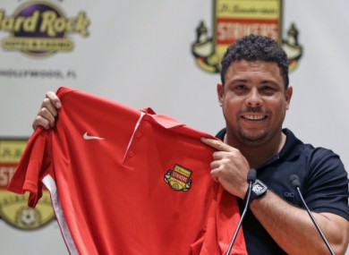 Ronaldo posing with a Fort Lauderdale Strikers jersey last month.