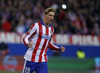 Atletico's Fernando Torres reacts after scoring a penalty during the Champions League round of sixteen second leg match.
